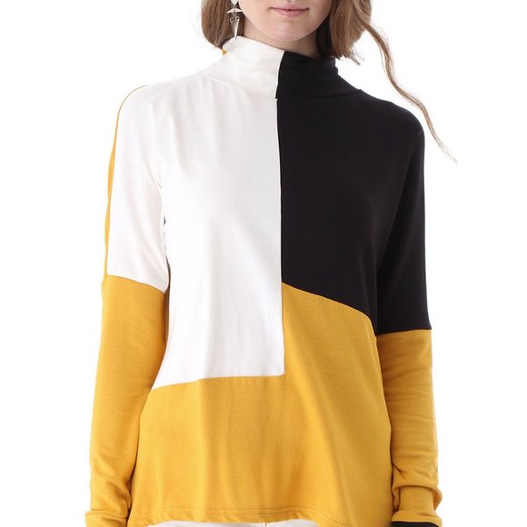Bambina Mia - Yellow Black Color Block Turtleneck - Picture 3 of 4